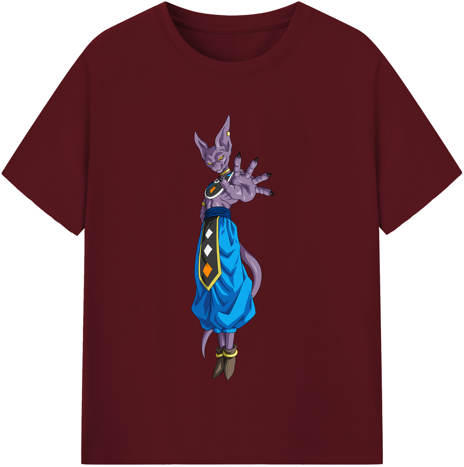 （画像用） ドラゴンボール ビルス 破壊神ビルス DRAGON BALL Beerus Birusu 綿100％半袖Tシャツ（フロントプリント）